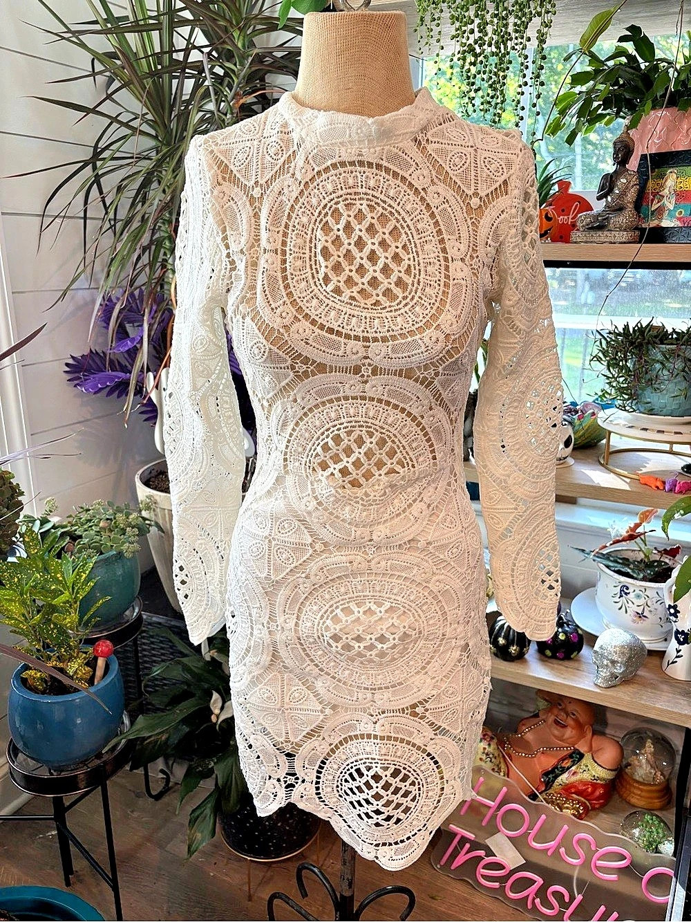 HMS Lace Mini Dress in White Size Small Like New
